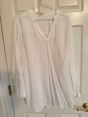 Side Stitch White Tunic Top Size L